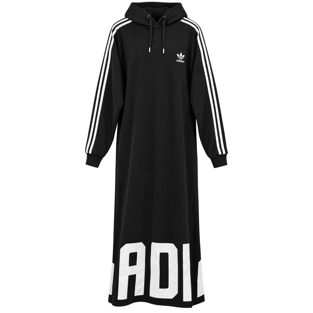 Adidas Originals Black 3-Stripe Hooded Maxi Sweatshirt Dress